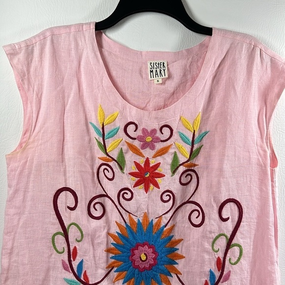 Sister Mary Mexican-Inspired Cotton Linen Embroidered Dress, S - Picture 2 of 9